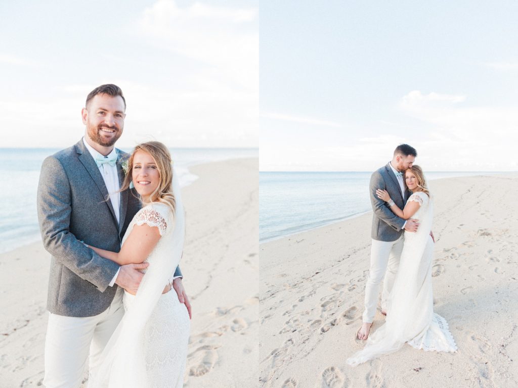 Portraits of the bride and groom on the Le Morne beach in Mauritius after their destination wedding