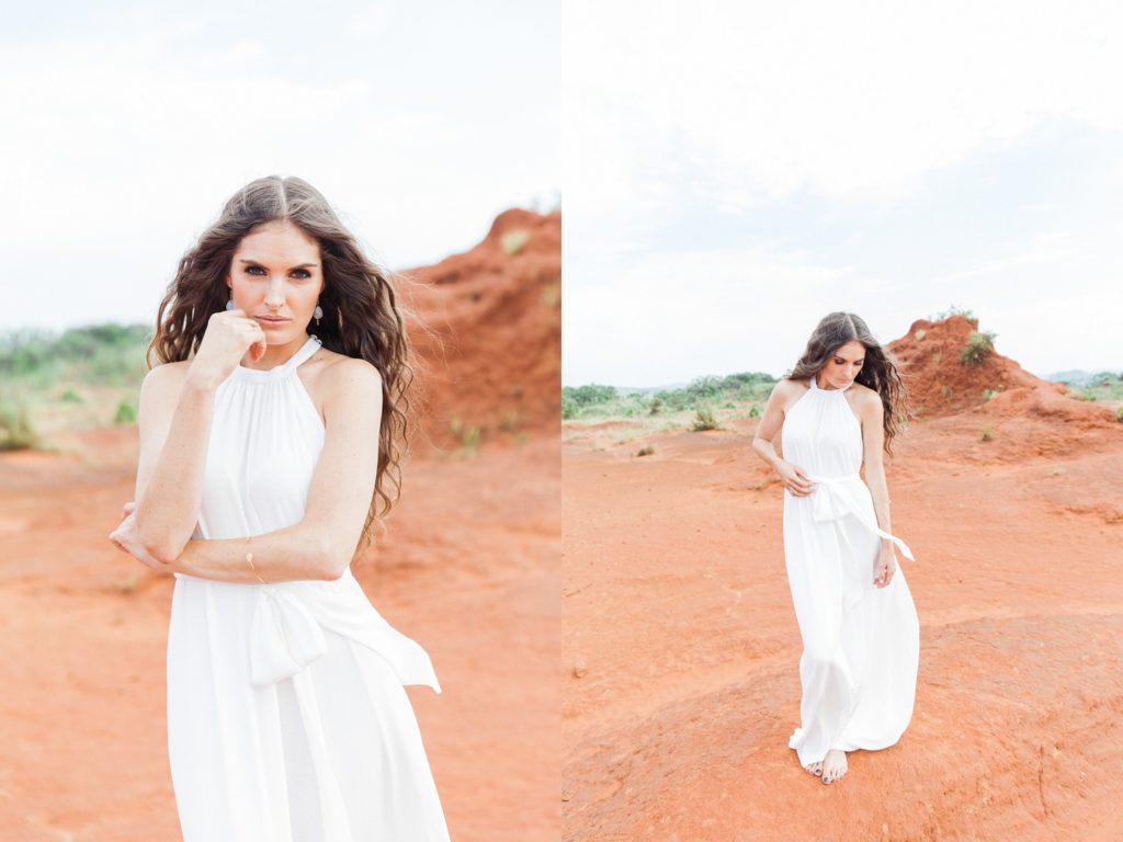 Bride wearing a Chanelle Wright dress at her Red desert wedding in South Africa