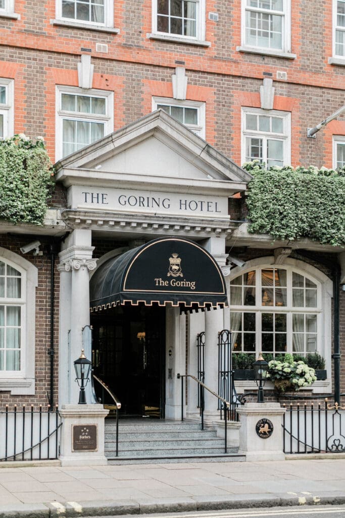 Exterior of the entrance to The Goring Hotel in Belgravia, London.