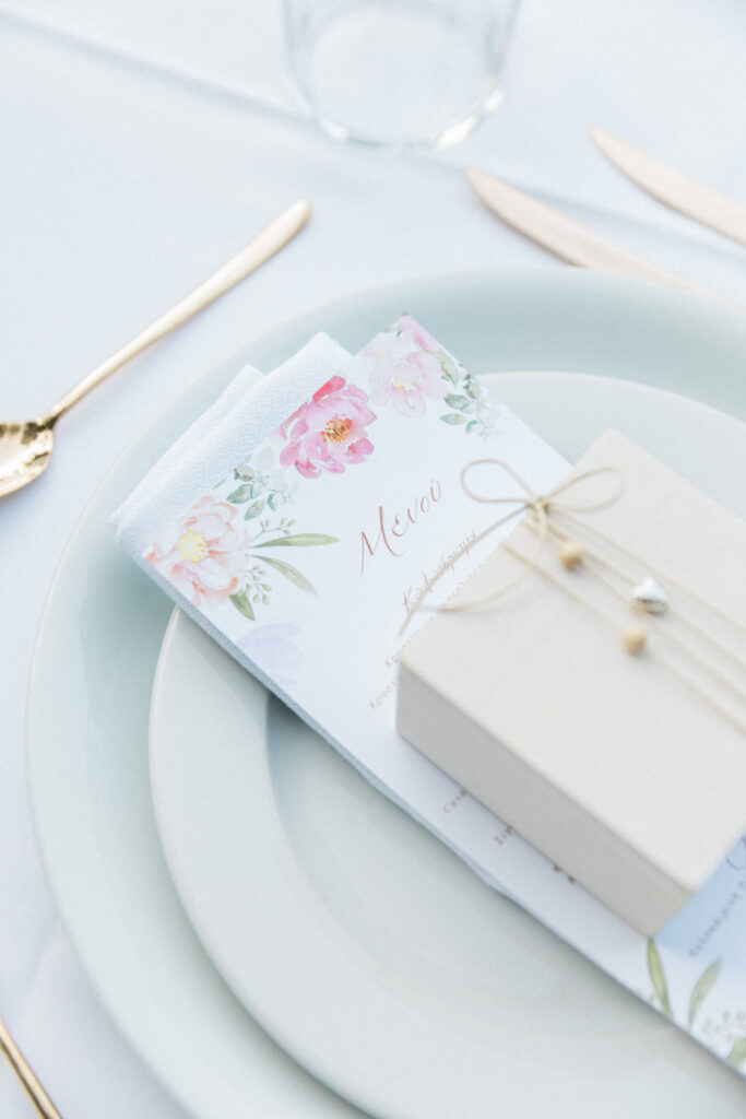 Close up of table settings for reception at wedding in Ithaca.